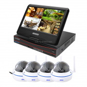 szsinocam SN-NVK-6004M10 4CH HD 720P 1,0 мегапиксельная купольная IP-камера 2,4 ГГц WiFi 10,1-дюймовый ЖК-экран NVR Kit (черный)