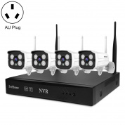 SriHome NVS001 1080P 4-канальный комплект сетевой видеорегистратора Система беспроводной камеры безопасности, поддержка обнаружения гуманоидов / обнаружения движения / двухстороннего звука / ночного видения, вилка AU