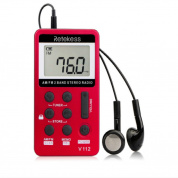 Retekess V-112 Mini Portable 1,5-дюймовый ЖК-дисплей FM-радио с шнурком и наушниками (красный)