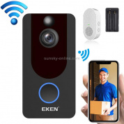 Eken V7 1080P Беспроводной Wi-Fi Smart Video Doorbell, поддержка обнаружения движения и инфракрасное ночное видение и двусторонний голос, пакет 3: дверной звонок + двойные пазы зарядное устройство + Chime (черный)