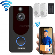 Eken V7 1080P Беспроводной Wi-Fi Smart Voice Doorbell, поддержка обнаружения движения и инфракрасное ночное видение и двусторонний голос, пакет 4: дверной звонок + двойные пазы зарядное устройство + 2 х Chime (черный)