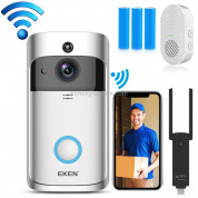 EKEN V5 720P Беспроводной Wi-Fi умный видеодомофон, поддержка обнаружения движения, инфракрасного ночного видения и двустороннего голоса, пакет 1: дверной звонок + 3 батареи 18650 (серебристый)