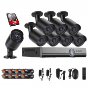 A8B5 8-канальный 720P 1.0 Mega Pixel 8 x IP-камеры Bullet AHD DVR Kit с жестким диском 1 ТБ, поддержка ночного видения / обнаружения движения, ИК-расстояние: 20 м (черный)