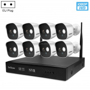 SriHome NVS002 1080P 8-канальный комплект NVR Система беспроводной камеры безопасности, поддержка обнаружения гуманоидов / обнаружения движения / ночного видения, вилка европейского стандарта